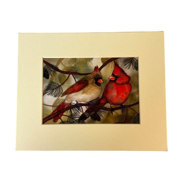 Rogue Rosalie Other - Rogue Rosalie RED LOVE BIRDS Art Matted Print Cardinal Birds Nature Animals 10x8
